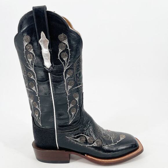 Lucchese Black Rosa Muerte Skull Rose Embroidered Western Cowgirl Boot size 7.5 - Picture 3 of 12
